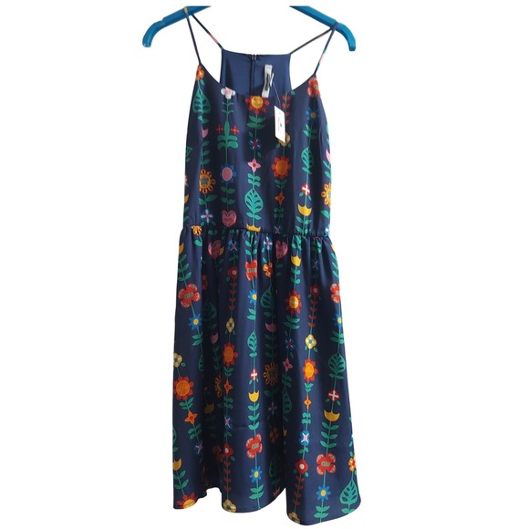 Disney Parks Small World Floral Sundress Navy Blue High Neck Halter Small NWT